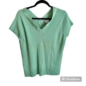 Vintage green shirt sleeve vneck sweater, size 22/24